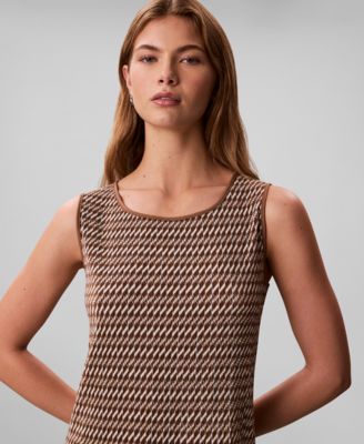 Women's Plisse Print Crewneck Midi Dress