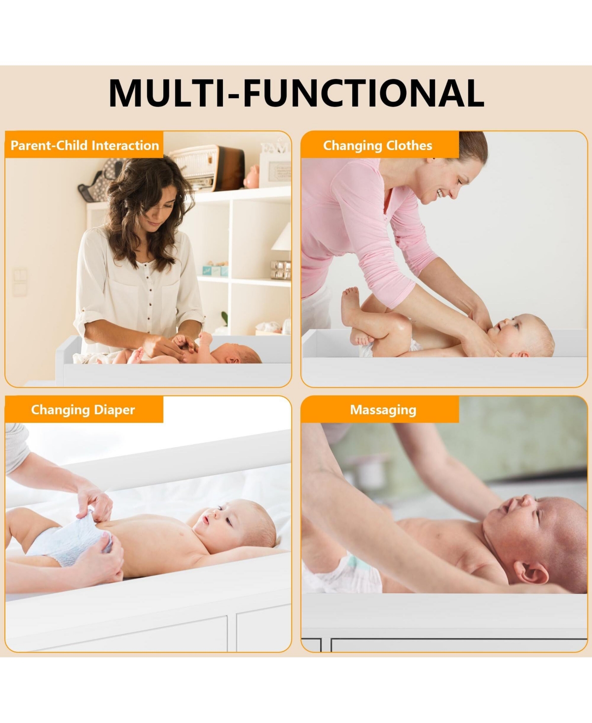 gaomon Dresser for Bedroom with 6 Drawers, Changing Table Dresser with Changing Table Top, Nursery Dresser Diaper Changing Station for Baby