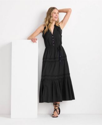 Women's Cotton Voile Halter Tiered Maxi Dress