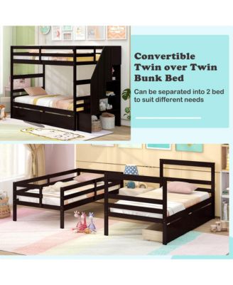 Twin Over Twin Bunk Bed with Storage Stairs & Drawers Full-length Guardrails