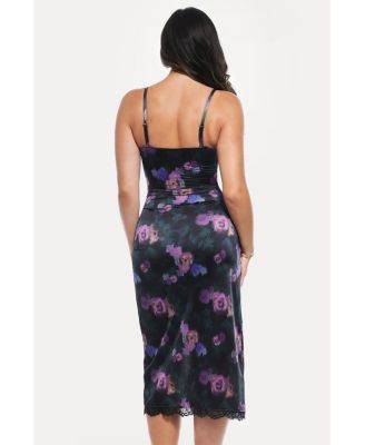 Women's Lace Trim Sculpting Floral-Print Midi Dress