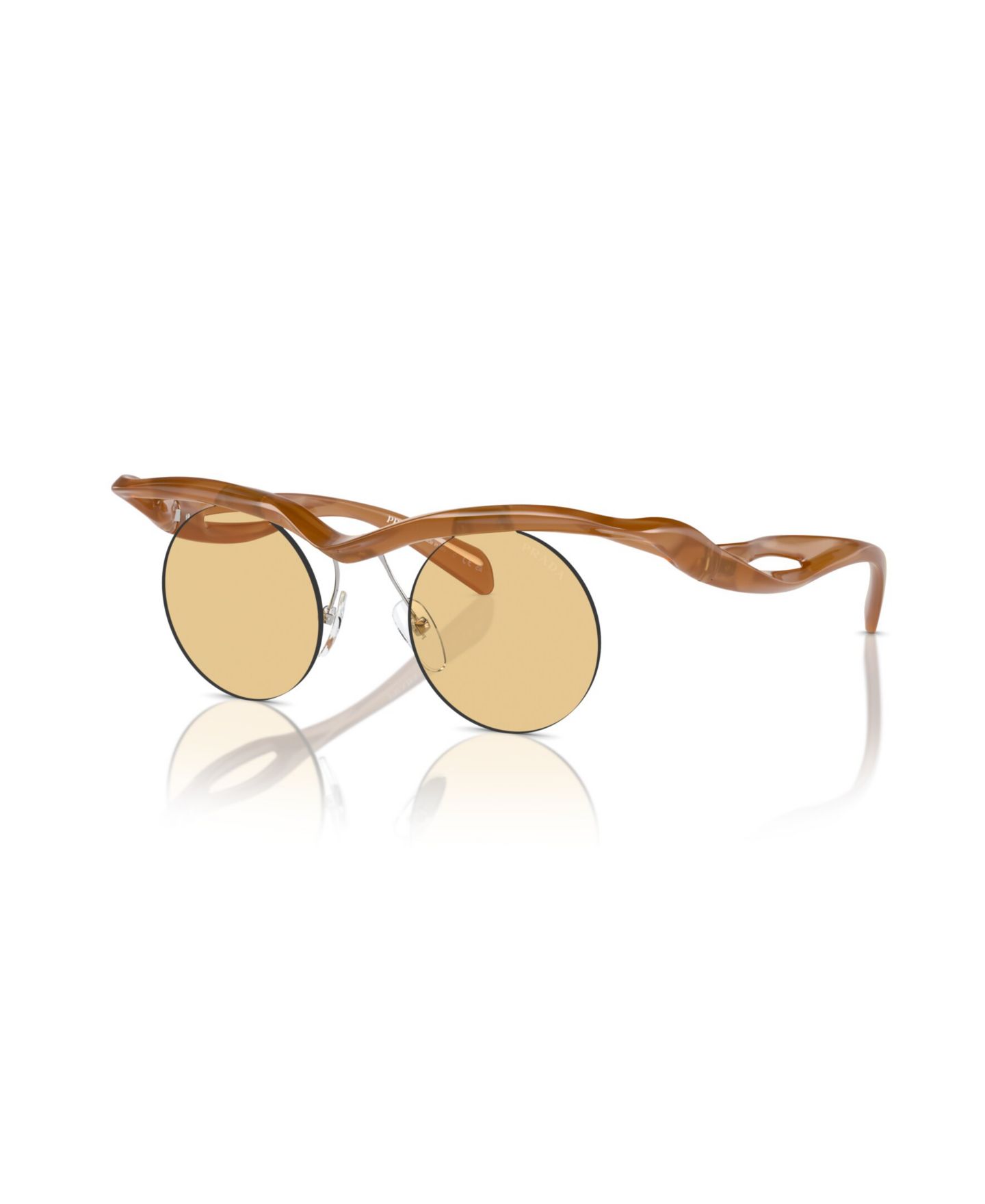 Женские солнцезащитные очки PRADA Round Sunglasses, PR A24S, цвет: Коньячный — фото 1