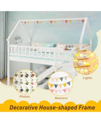 Twin Over Twin Bunk Bed with Slide & Staircase with Storage Compartments