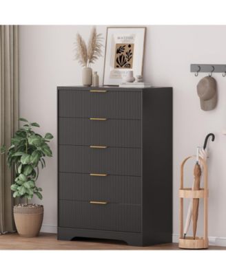 5 Drawers Dresser for Bedroom, Fluted Dresser Chest of Drawers with Handle
