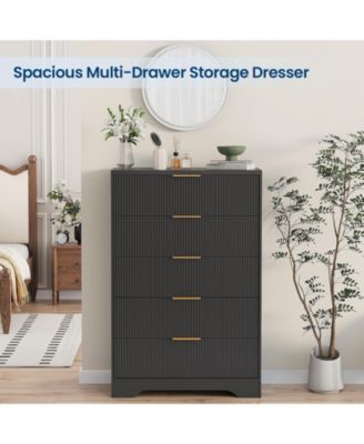 5 Drawers Dresser for Bedroom, Fluted Dresser Chest of Drawers with Handle