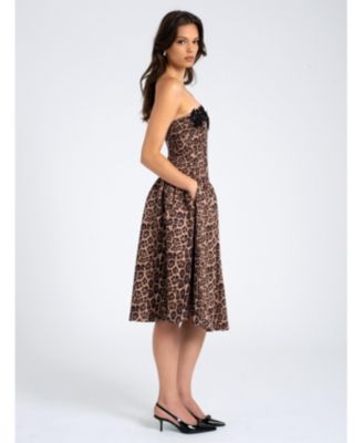 Women Uchenna Cheetah Print Stretchy Strapless Midi Dress with lace trim