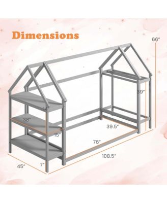 Twin Size House Bed Montessori Floor Bed with Detachable Storage Shelves