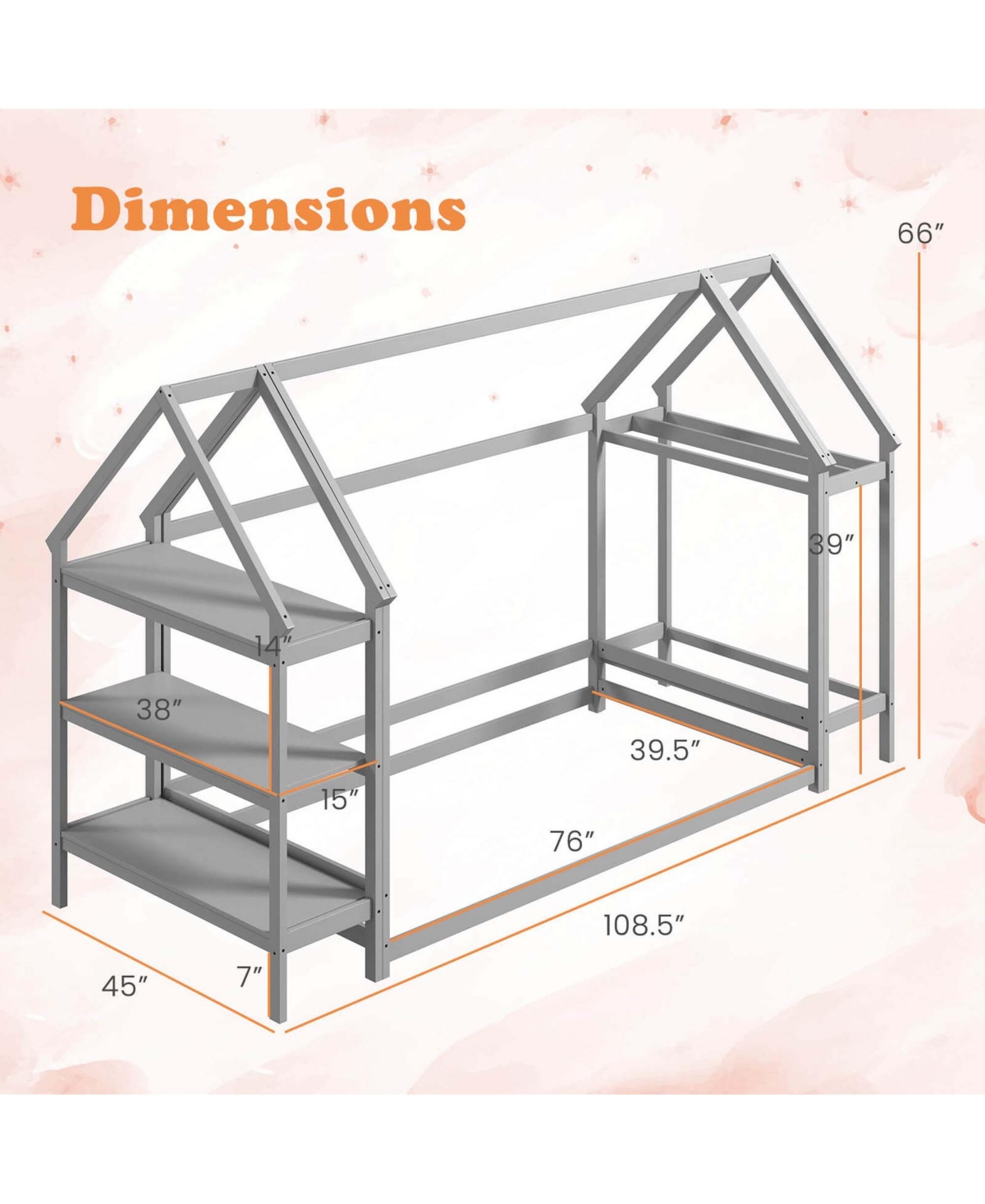 Costway Twin House Bed Montessori Floor with Detachable Storage Shelves