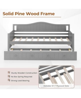 Twin Size Daybed with Trundle Solid Wood Sofa Bed with Slats Support Guest Bed