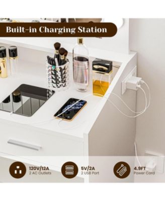 Vanity Desk Mirror and LED Lights - Makeup Vanity Desk for Bedrooms, Apartments, Easy to Assemble