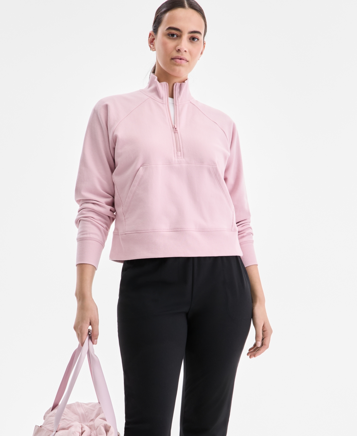 Id Ideology Women's Solid Fleece Quarter-zip Sweatshirt, Macy's Exclusive In Multi