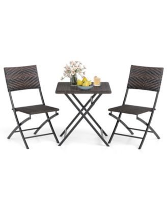 Rattan Patio Bistro Set with Folding Dining Table and Chairs