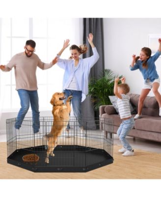 Dog Playpen, 8-Panel Foldable Metal Exercise Pen w/ Bottom Pad, 24 in H, Puppy Fence w/ Ground Stakes, Indoor/Outdoor