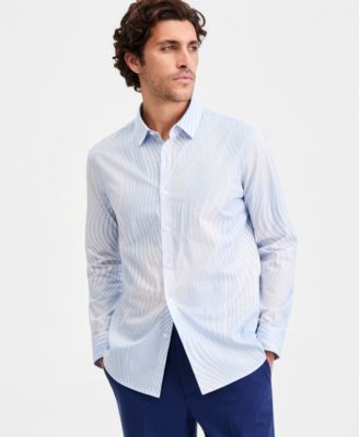 Alfani Men's Cotton Fluid Swirl Stripes Long-Sleeve Shirt