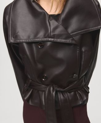 Women's Faux-Leather Lapels Maxi Jacket