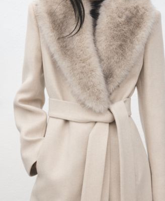 Women's Fur Collar Manteco Wool Coat