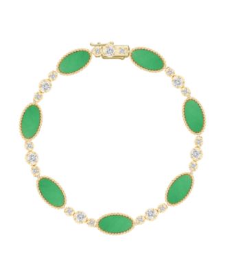 Jade (12x6mm) and White Sapphire (0.17 ct. t.w.)  Bracelet in 14k Gold Over Sterling Silver (Also Available in Onyx)
