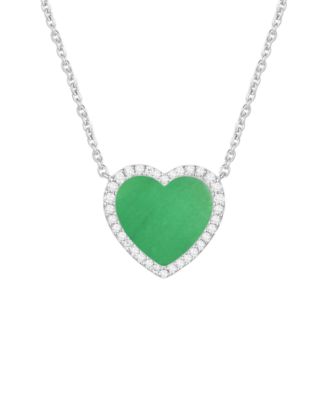 Jade (12mm) and Lab-Grown White Sapphire (0.04 ct. t.w.) Heart Pendant Necklace in Sterling Silver (Also Available in Onyx)