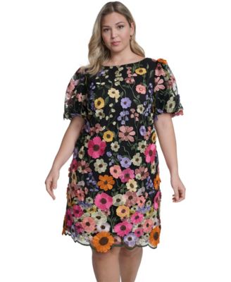 Plus Size Embroidery Detail Short Cocktail Dress