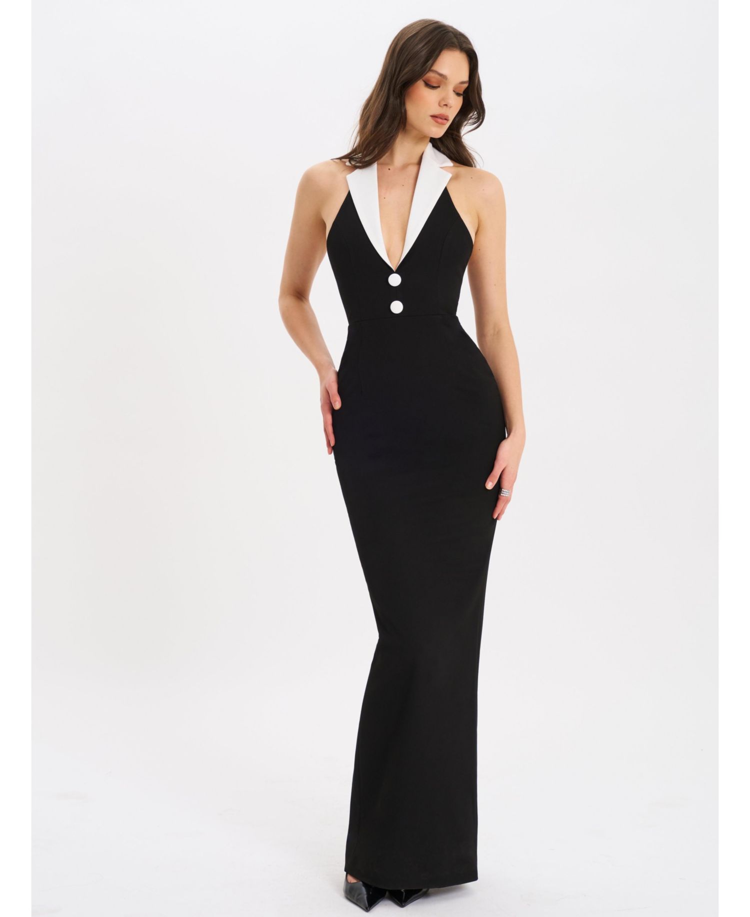 Women's Raelyn Black and White Business Casual Maxi Dress
