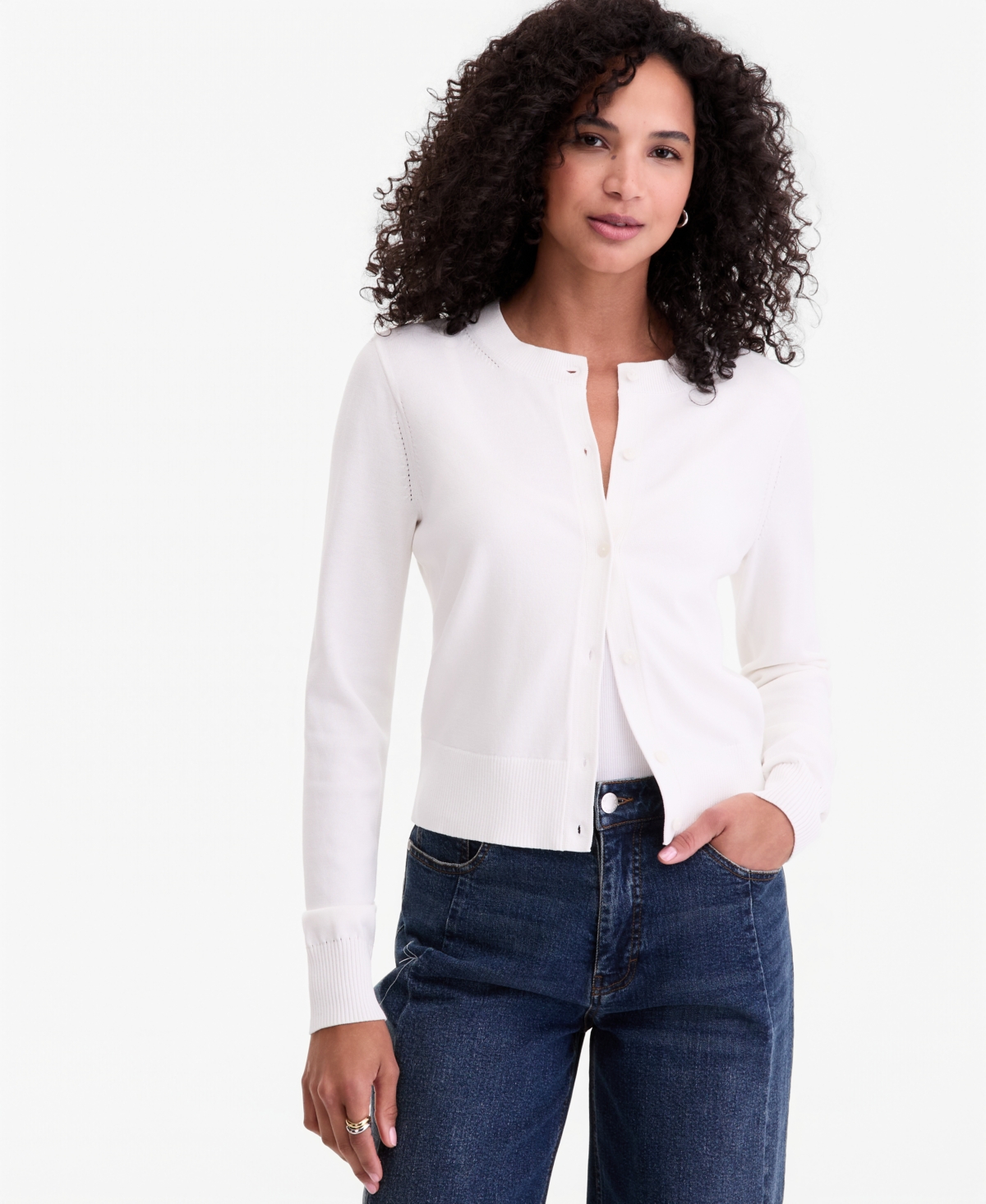 On 34th Women's Crewneck Long-Sleeve Cardigan, Exclusively at Macy's - Winter Ivory
