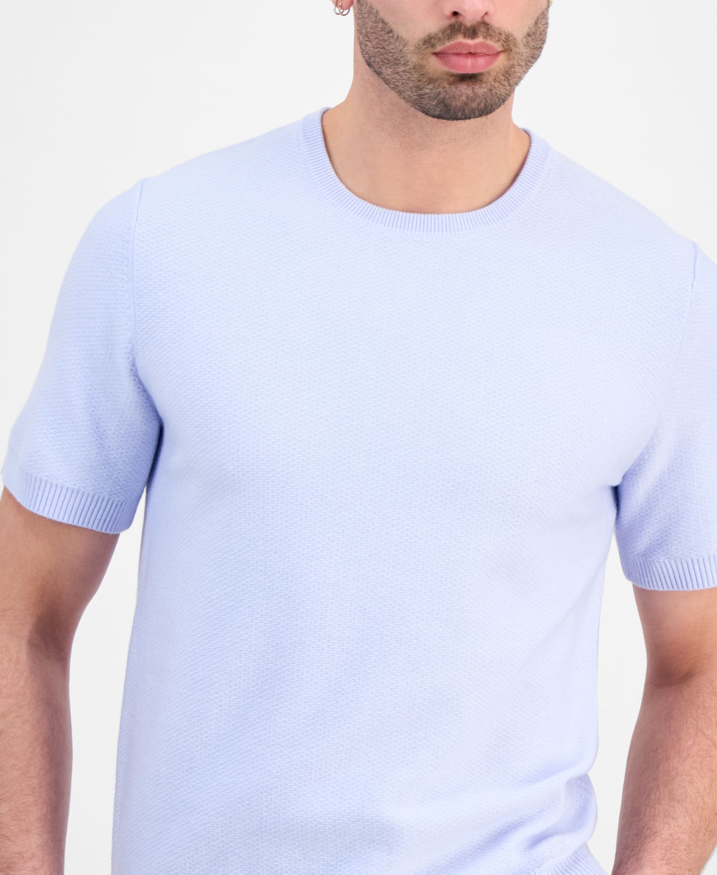 Мужской свитер Alfani Oversized Piqué Knit Short-Sleeve Sweater, цвет: Лавандовый ледяной — фото 2