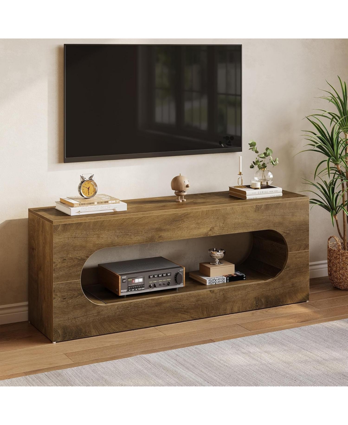 Tribesigns 63" Tv Stand for Tvs up to 65 Inches, Entertainment Center with Large Open Storage, Rustic Natural TV Console