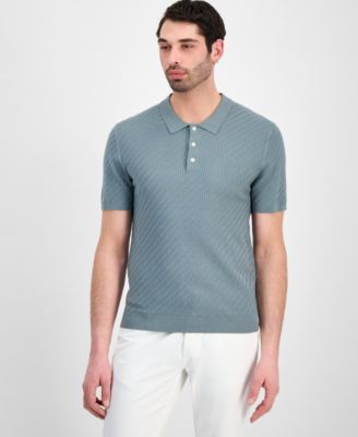 Men's Basketweave Short-Sleeve Polo Sweater