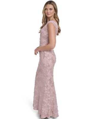 Petite Extended Shoulder Jewel Neck Gown