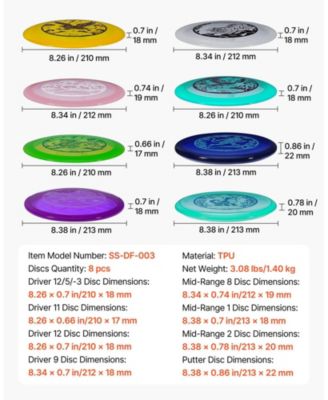 Disc Golf Set 8-Pack Starter Discs with Putter Mid-Range Driver PDGA Approved