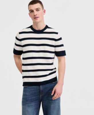 Men's Birdseye Striped Short-Sleeve Sweater