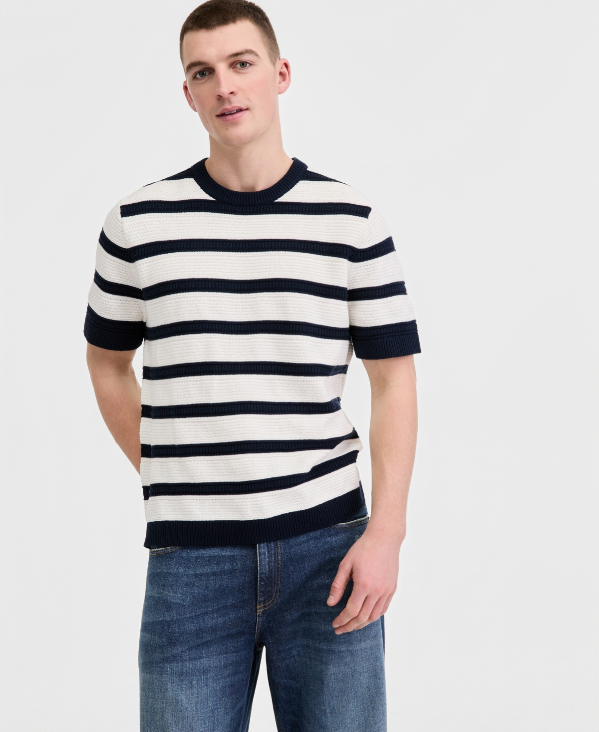 Sun + Stone Men's Birdseye Striped Short-Sleeve Sweater, Macy's Exclusive