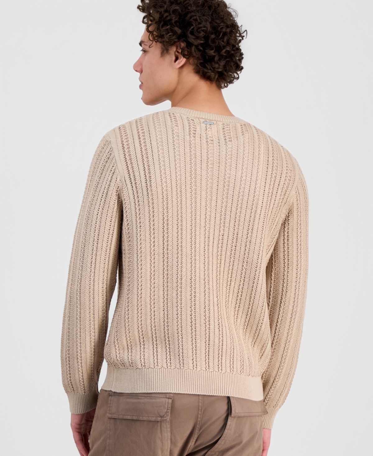 Guess Men's Herringbone-Texture Crewneck Sweater