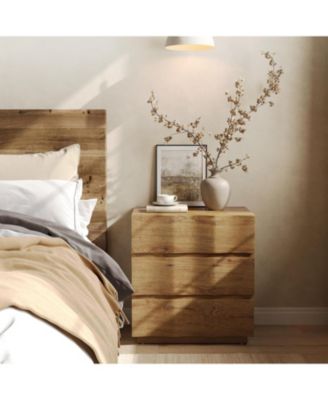 Fluted Nightstand Set of 2, Side Table with 3 Drawers, Farmhouse Bedside Table, Wood Nightstand, Bedroom Dresser, Rustic Wood End Table