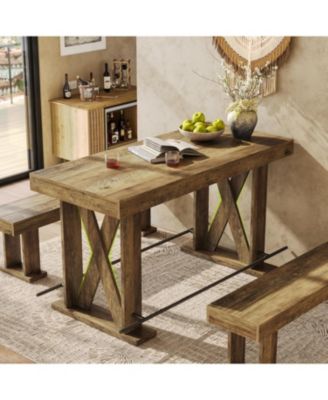 63-Inch Industrial Bar Table with Metal Footrest, Kitchen Pub Table with Sturdy and Heavy Duty X-Base