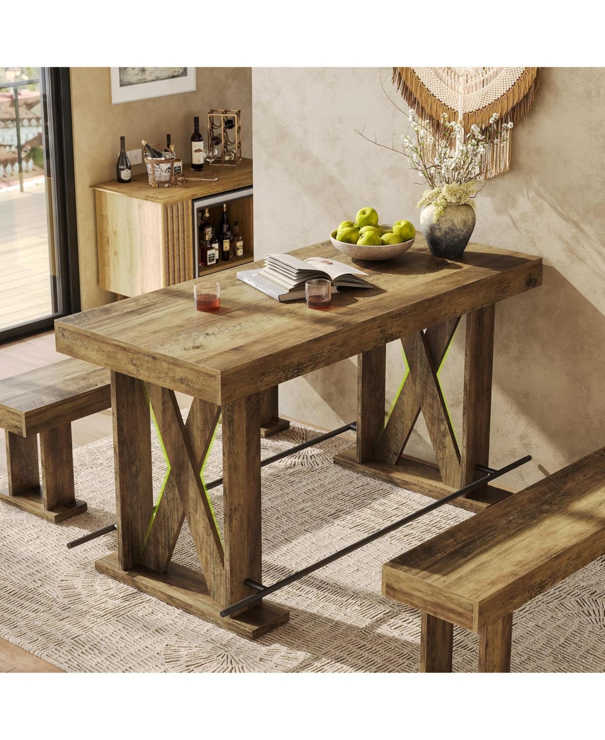 Tribesigns 63-Inch Industrial Bar Table with Metal Footrest, Kitchen Pub Table with Sturdy and Heavy Duty X-Base