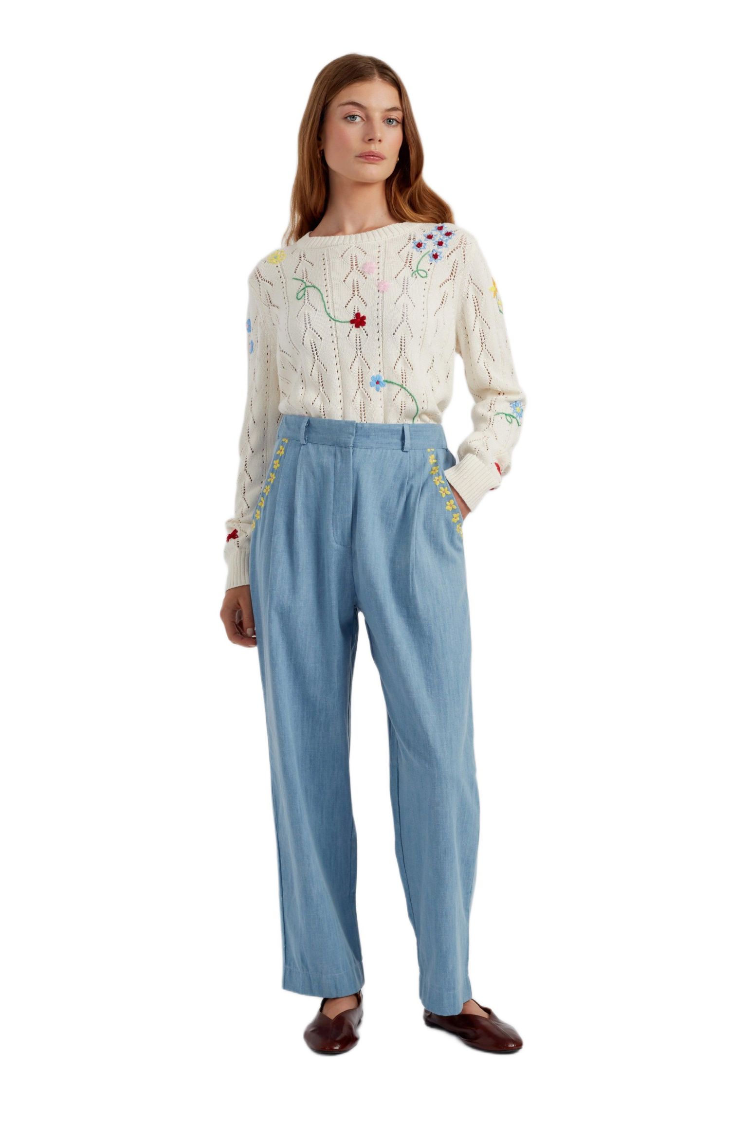 Women's Chinti and Parker Chambray Daisy Pants