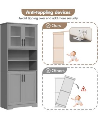 67" Wooden Tall Storage Cabinet with Glass Doors and Adjustable Shelves
