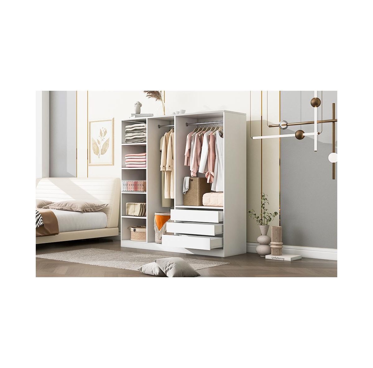 Streamdale Furniture Modern Open Wardrobe with Drawers & Shelves