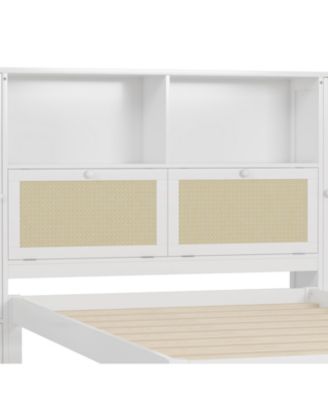 Wooden Platform Bed with Storage Lockers, Drawer, Shelf