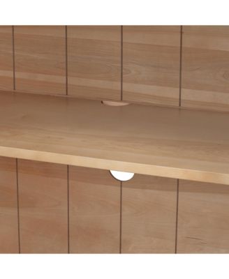 Natural Wood 4-Door Sideboard Buffet with Glass Doors & Adjustable Shelves