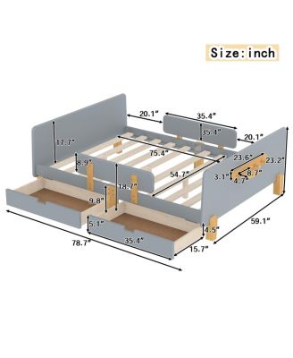 Full Size Platform Bed with Storage, Solid Wood Frame, No Box Spring Needed