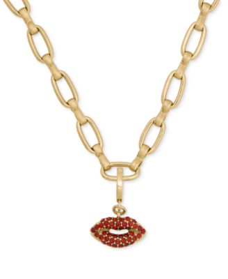 Gold-Tone Pave Lips Charm Pendant