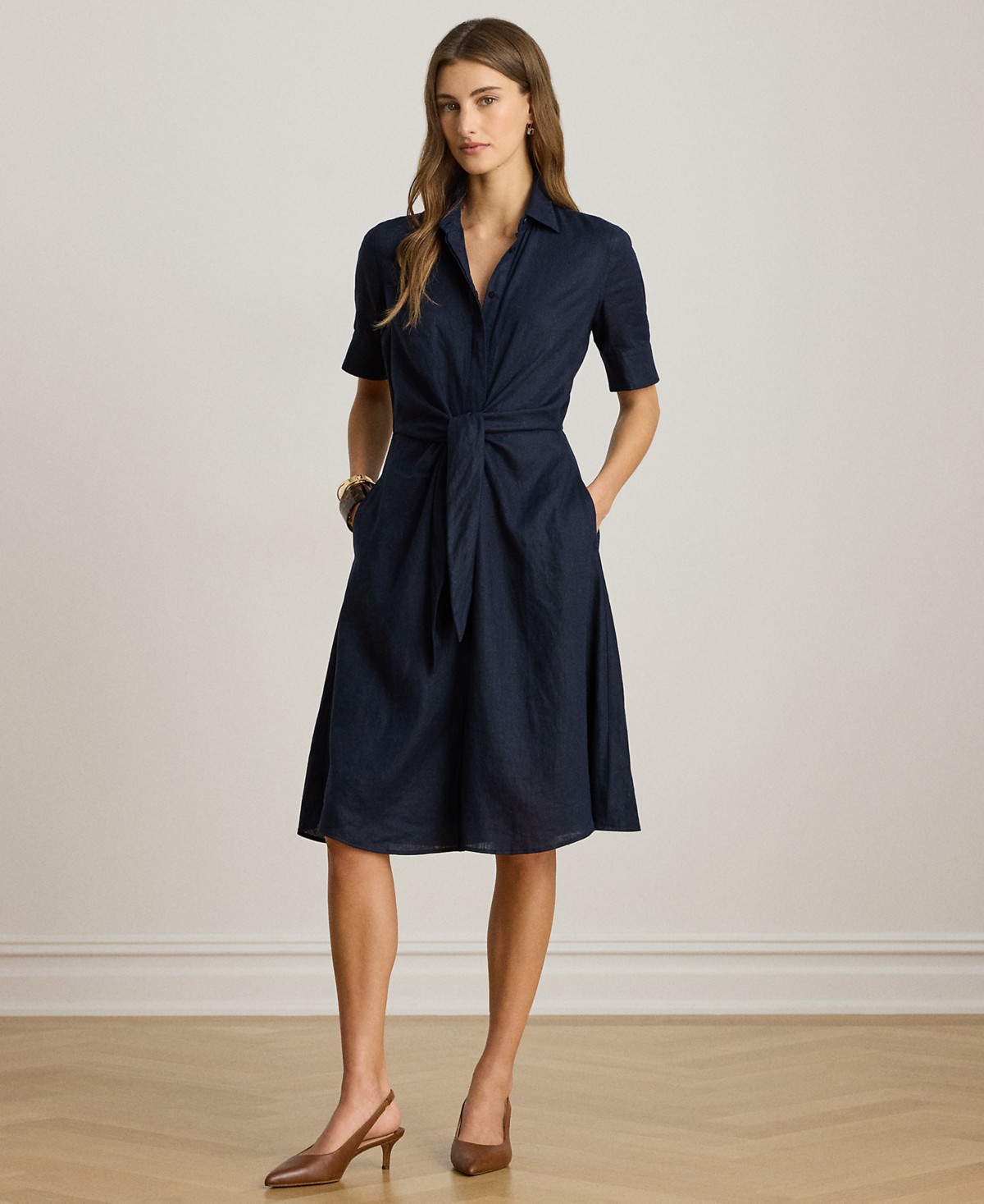 Женские Lauren Ralph Lauren Petite&nbsp;100% Linen Shirt Dress — фото 1