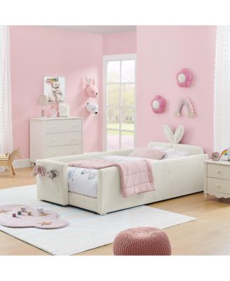 Twin Size Upholstered Platform Bed with Rabbit Ear Headboard