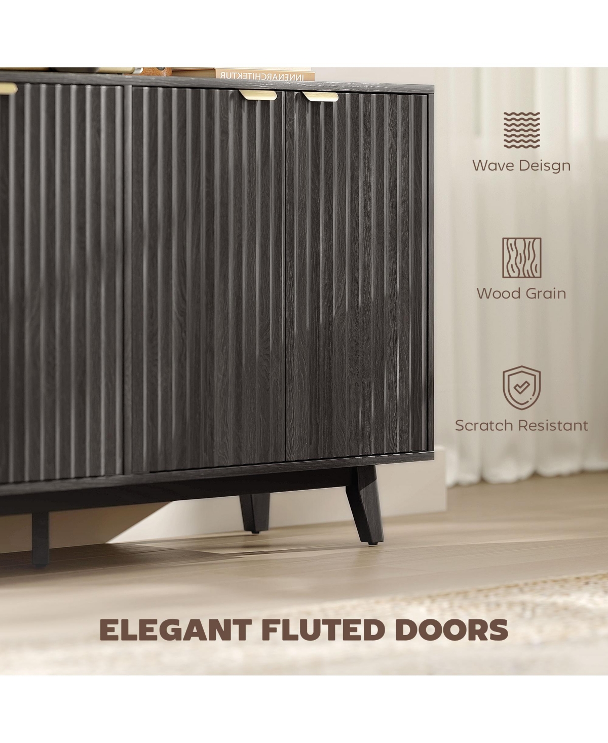 Homcom 55" Modern Sideboard Buffet Cabinet with Fluted Doors Wood Legs