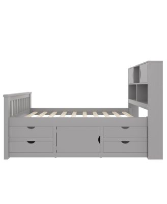 Twin Captain Platform Bed Frame with Storage, Drawers, Gray