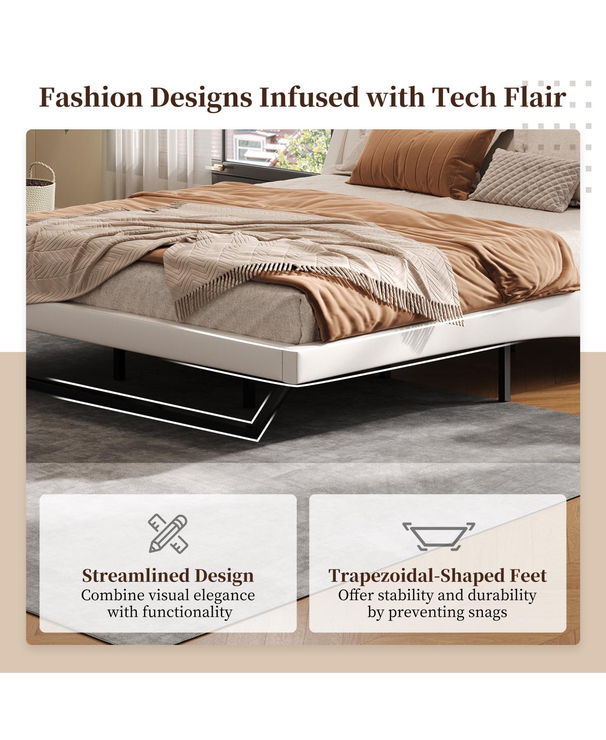 Streamdale Furniture King Size White Pu Leather Upholstered Platform Bed Frame, No Box Spring Needed