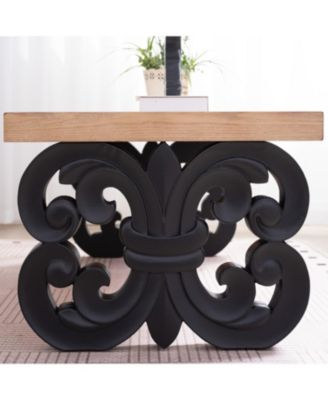 Black Scroll Coffee Table - 47" Rectangular Wood Farmhouse Table