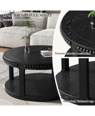 31.5" Round Wood Coffee Table - 2-Tier Rustic Shelf